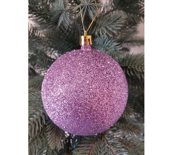 Новорічна куля "Блискітки" Ø100мм бузкова, ціна за набір 3шт